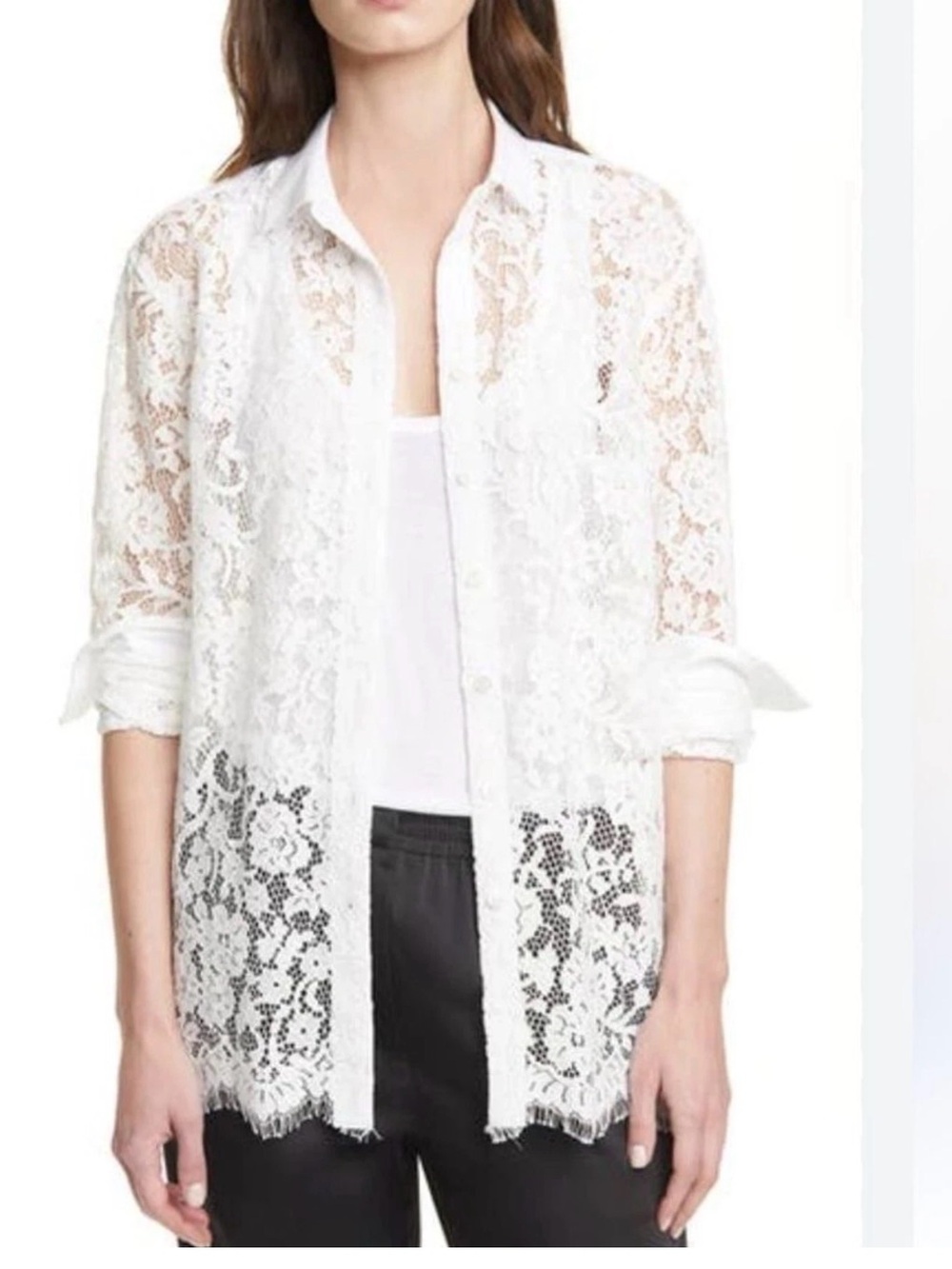 ATM Anthony Thomas Melillo White Button-Down Shirt with Lace Trim